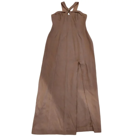 Dominique 70s Vintage Maxi Taupe Elegant Dress Size Small